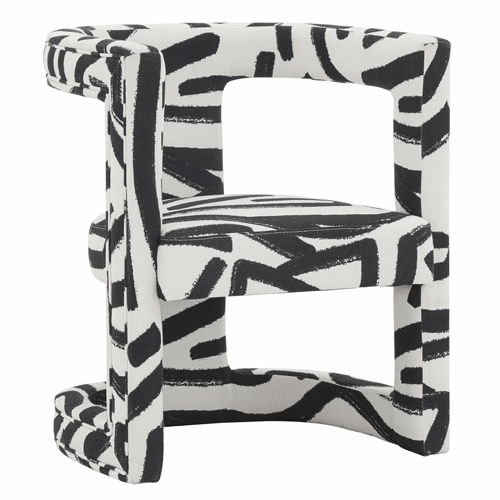 Adara Velvet Chair in Black Brushstroke Pattern