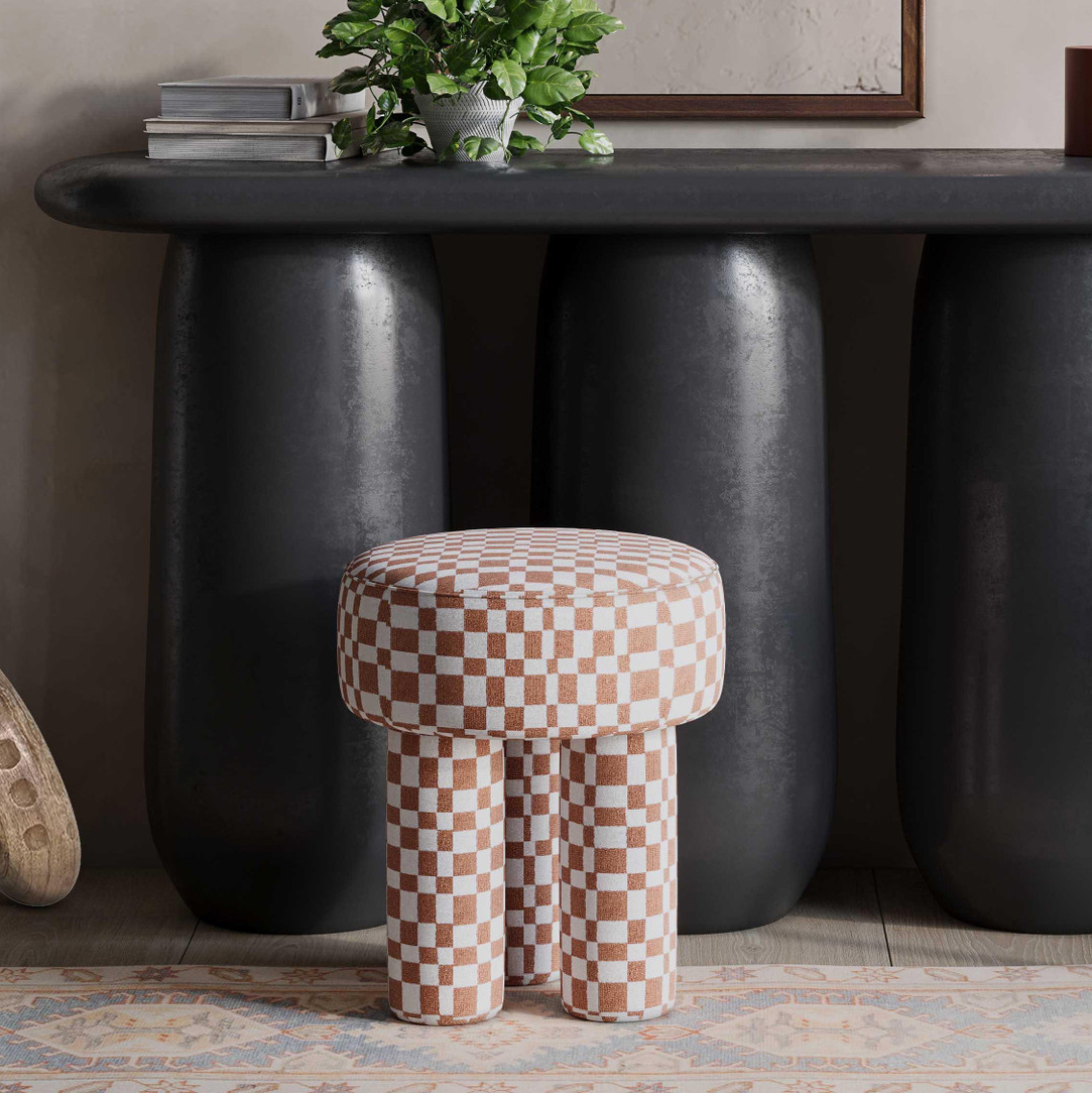 Clarity Brown Checkered Boucle Stool